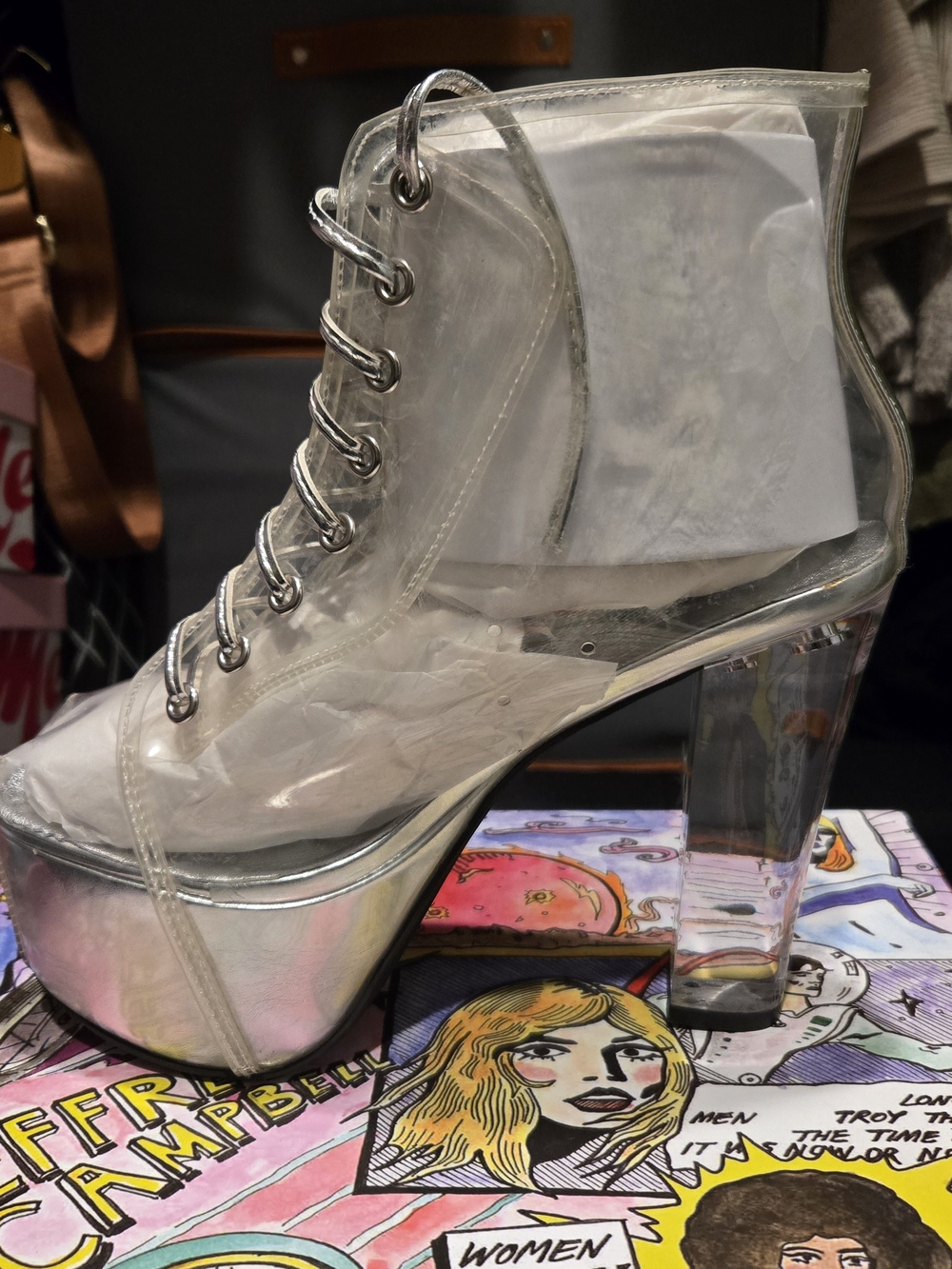RARE JEFFREY CAMPBELL NIGHT LITA: TRANSPARENT/ SILVER